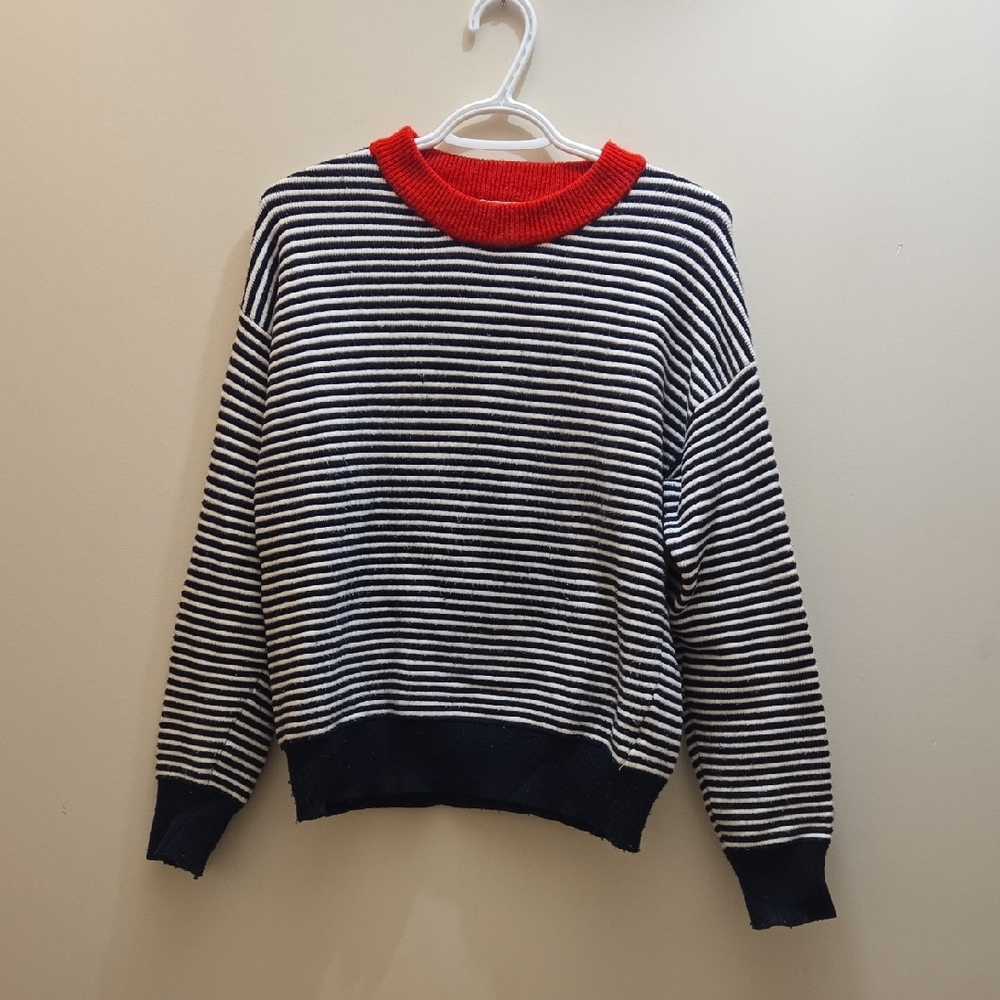 Striped Sweater With Red Collar